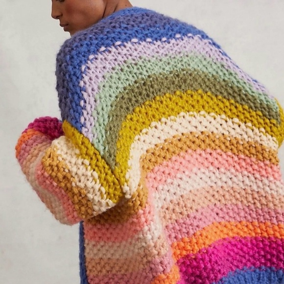 Saachi Mayflower stripe crocheted cardigan Multicolor Chunky Knit Sweater - Picture 2 of 12